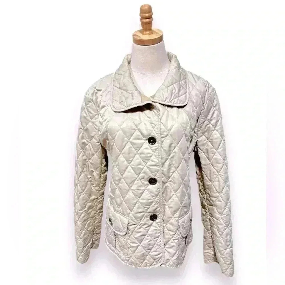 Burberry Nova Check Diamond Quilted Beige Barn Button Jacket Coat Size XL